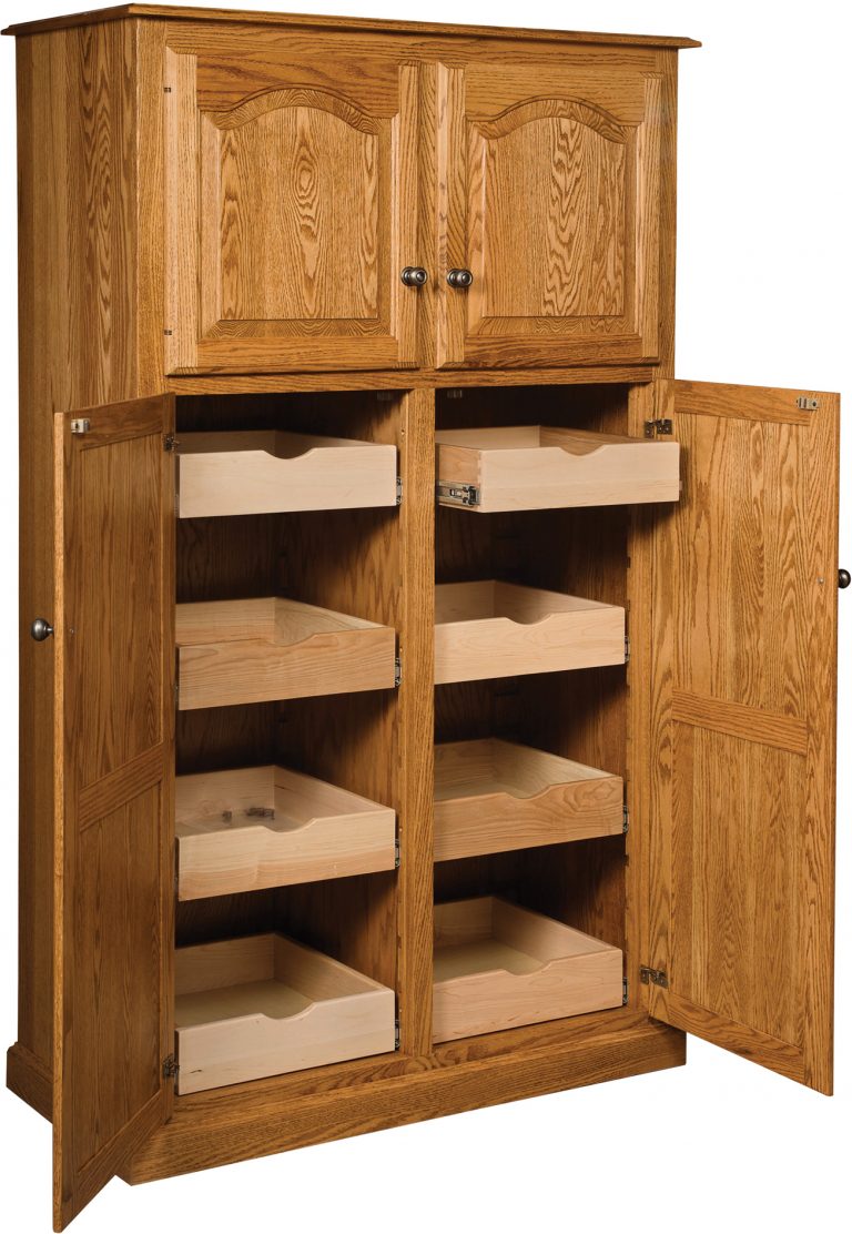 Amish Lux Traditional 4 Door Pantry shown with Roll-Out Shelves