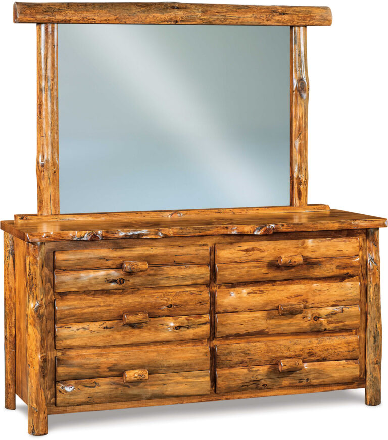 Amish Rustic Pine Dresser and Mirror