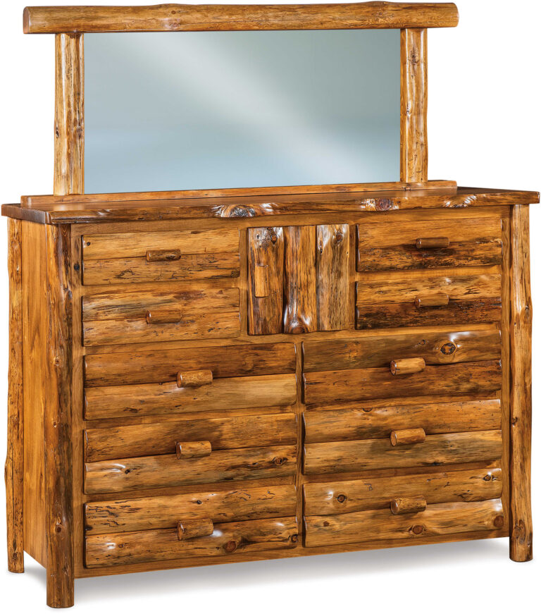 Amish Rustic Pine Large Dresser with Mirror
