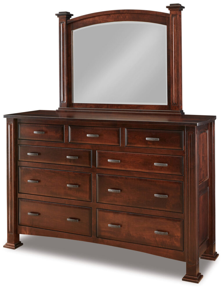 Amish Lexington Nine Drawer Dresser and Mirror